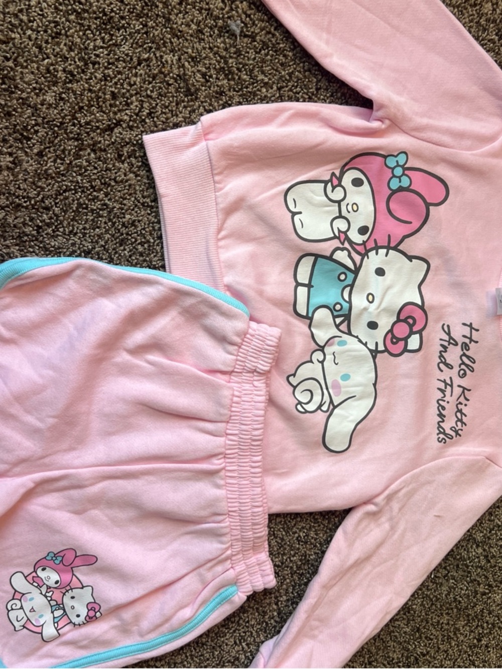 Hello Kitty Pink Pajama Set with Aqua Trim